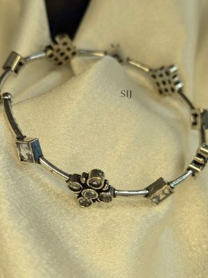 Set of 2 Oxidized Flower Design Adjustable Kada Bracelets