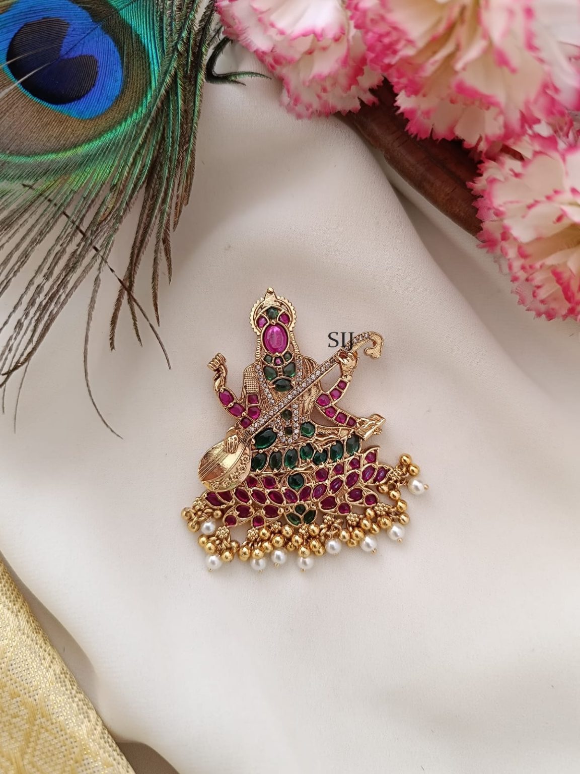 Imitation Goddess Saraswathi Kemp Stones Pendant