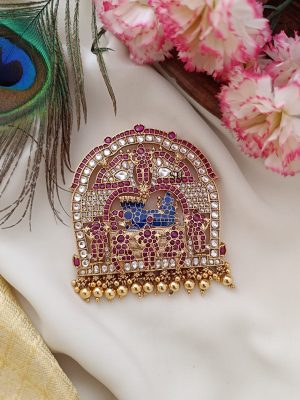Imitation Kundan Kemp Stones Lord Ranganathar Pendant
