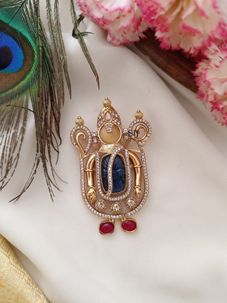 Traditional Lord Venkateswara AD Stones Pendant