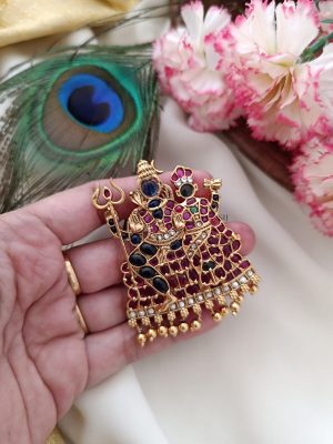 Traditional Lord Shiva Parvathi Kemp Stones Pendant