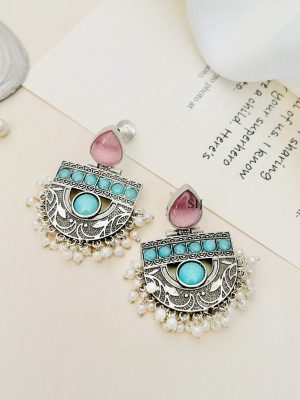 German Silver Plated Stones Earrings