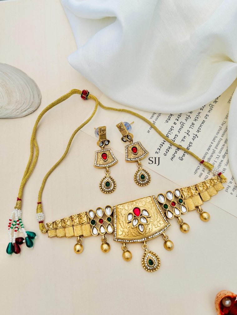 Gold Plated Traditional Necklace With Earring