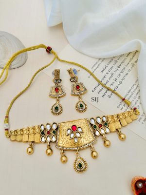 Gold Plated Traditional Necklace With Earring