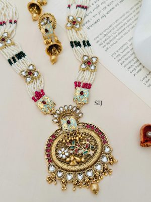 Pearl Beaded Gold Plated Traditional Necklace Set