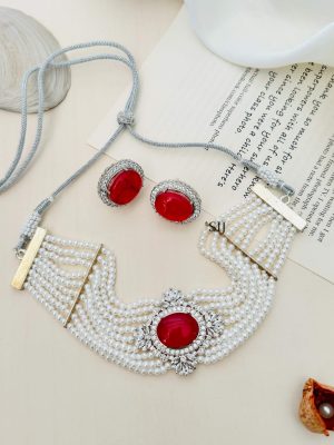 Imitation Beads American Diamond Necklace Set