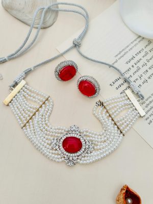 Imitation Beads American Diamond Necklace Set