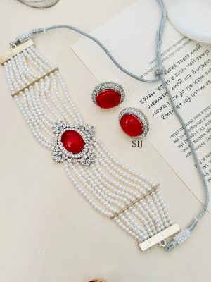 Imitation Beads American Diamond Necklace Set