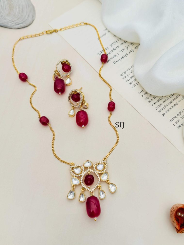 Artificial Red Necklace Set Including Earring