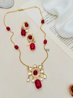 Artificial Red Necklace Set Including Earring