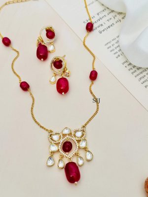 Artificial Red Necklace Set Including Earring