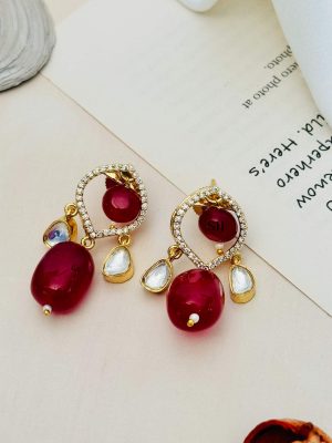 Artificial Red Necklace Set Including Earring