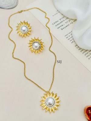 Imitation Floral Long Pearl Necklace Set