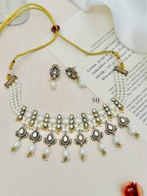 Imitation Pearl Choker Necklace Set