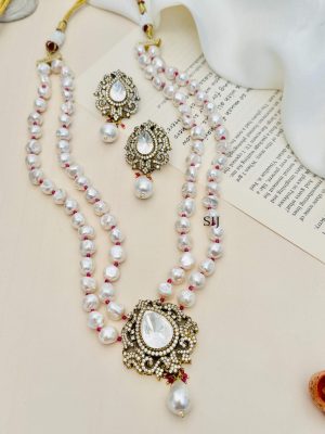 Gold Plated Polki Necklace Set Including Earring