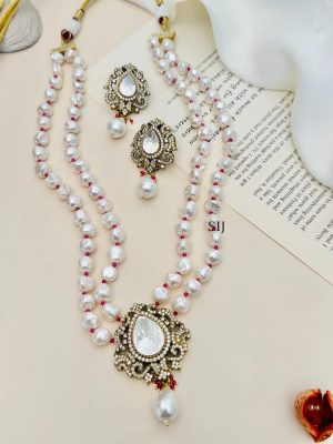 Gold Plated Polki Necklace Set Including Earring