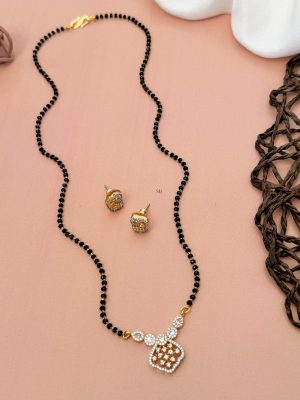 Imitation Black Beads Mangalsutra with AD Stones Pendant