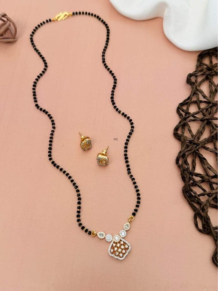 Imitation Black Beads Mangalsutra with AD Stones Pendant