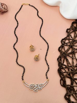 Gold Plated AD Stones Pendant Black Beads Mangalsutra