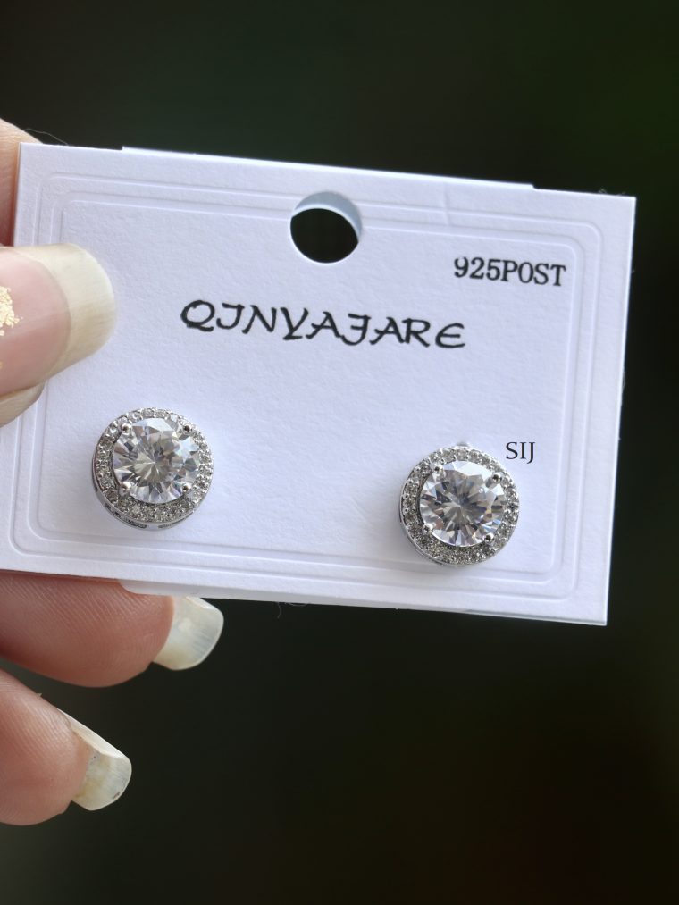 Imitation Silver Plated AD Stones Ear Studs