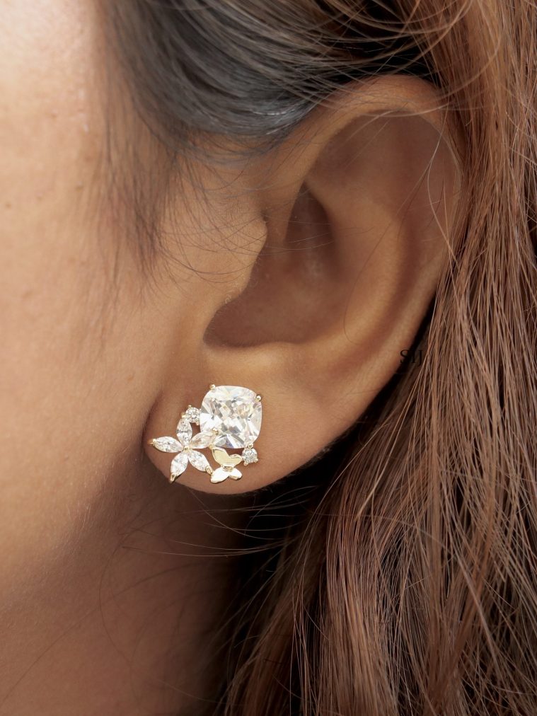 Imitation Floral CZ Stones Ear Studs