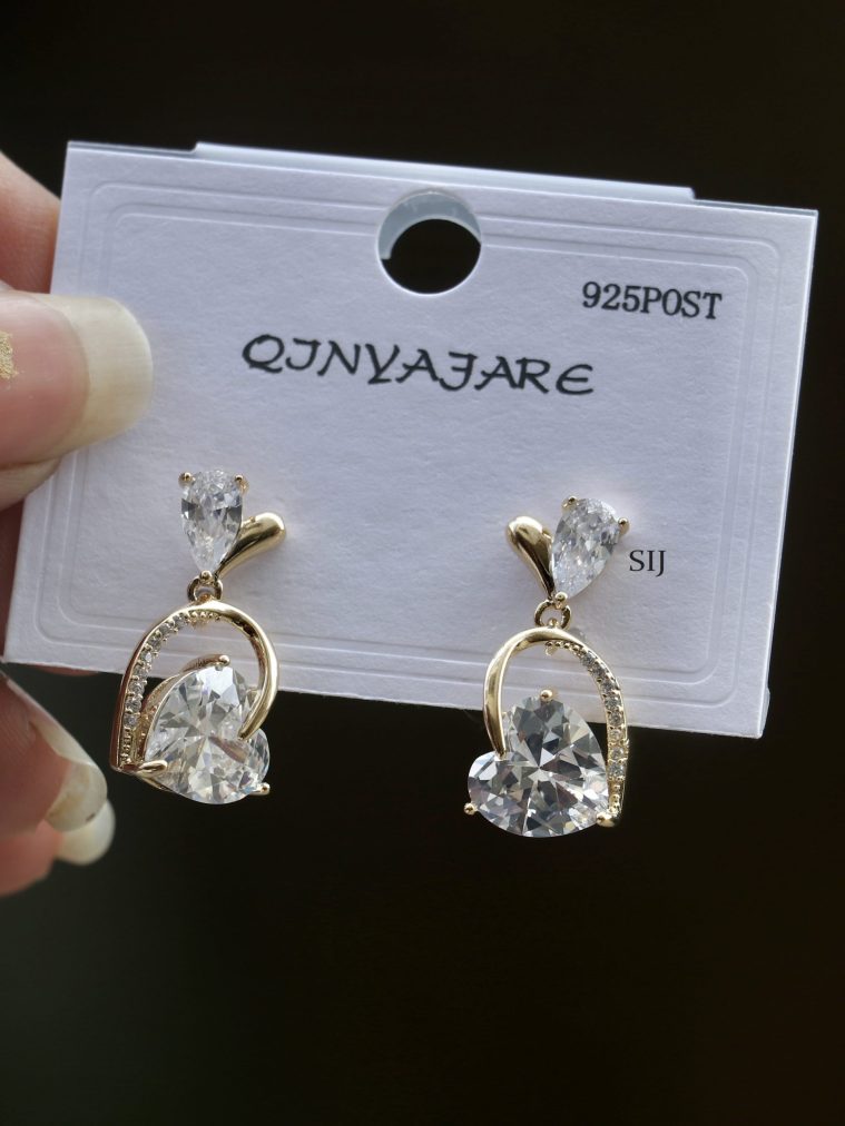 Artificial Gold Clear Heart Cut Ear Studs