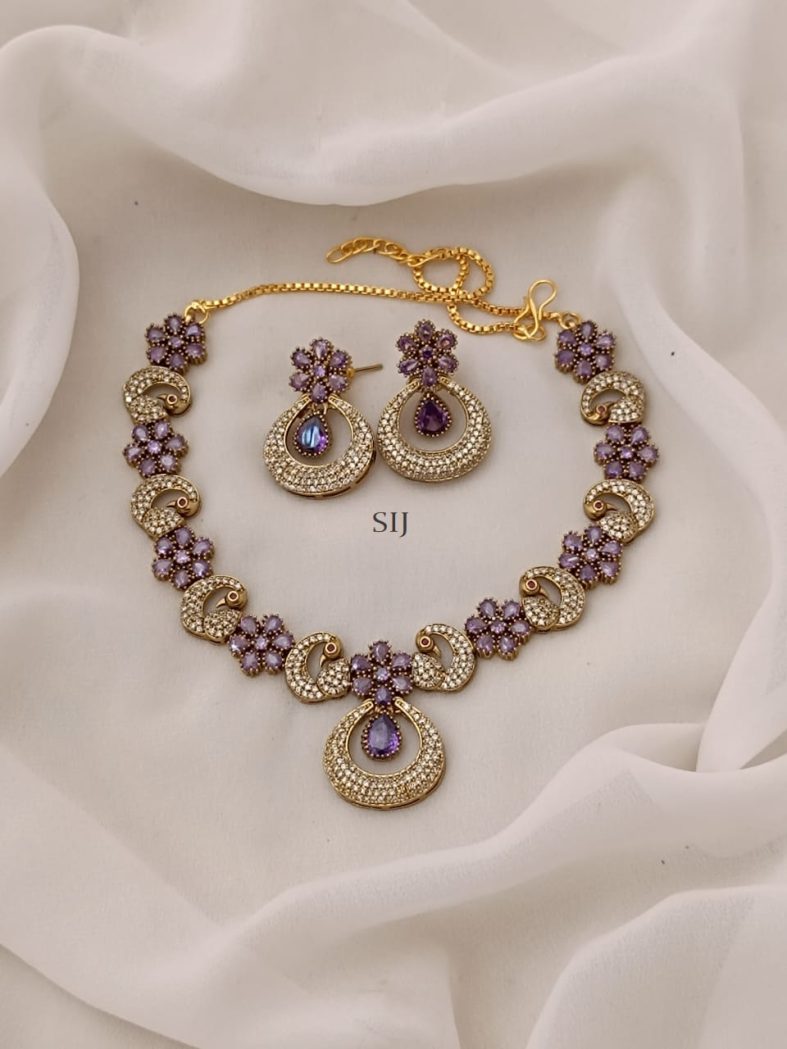 Purple Stones Flowers and White Stones Peacock Victorian Necklace