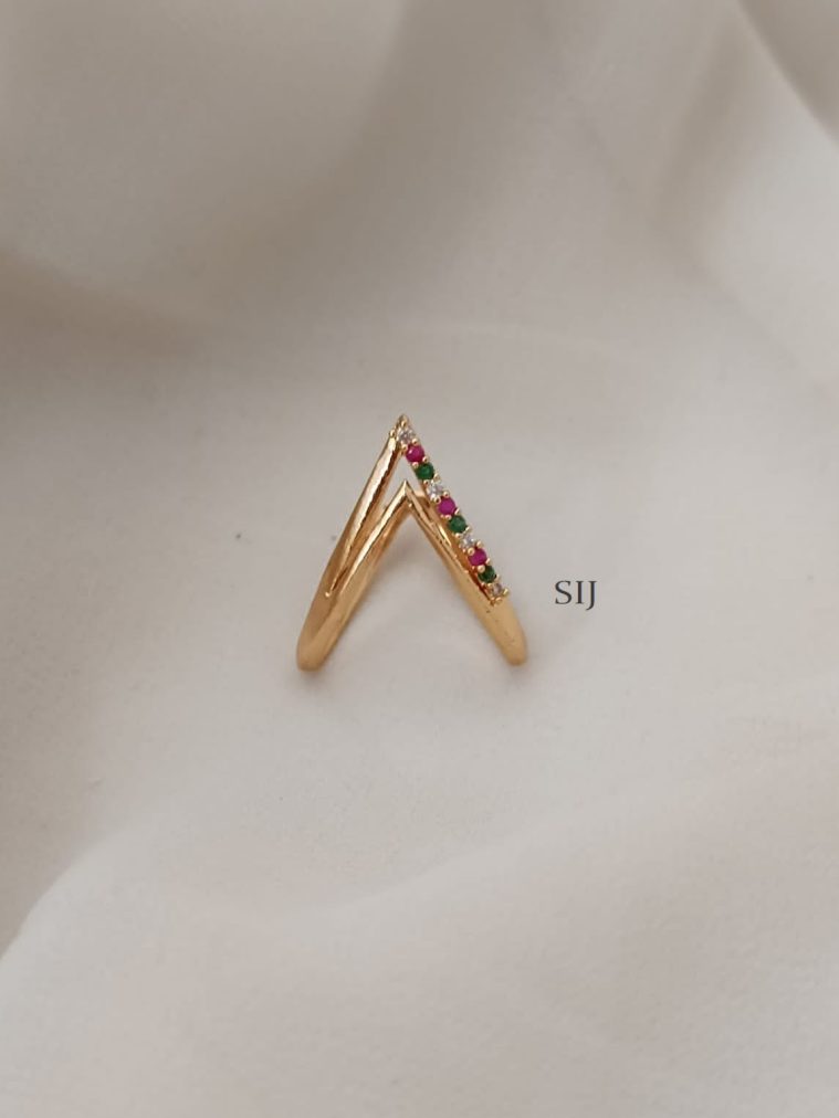 One Side Multicolor V Shaped Vangi Finger Ring