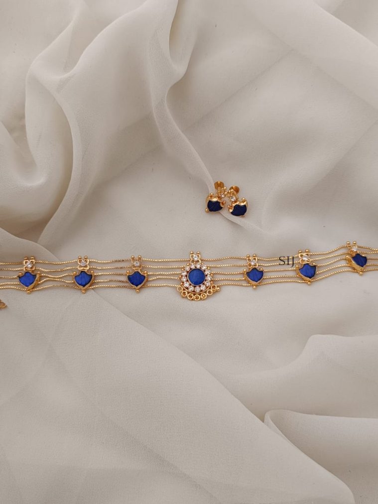 Imitation Blue Stones Palakka Choker