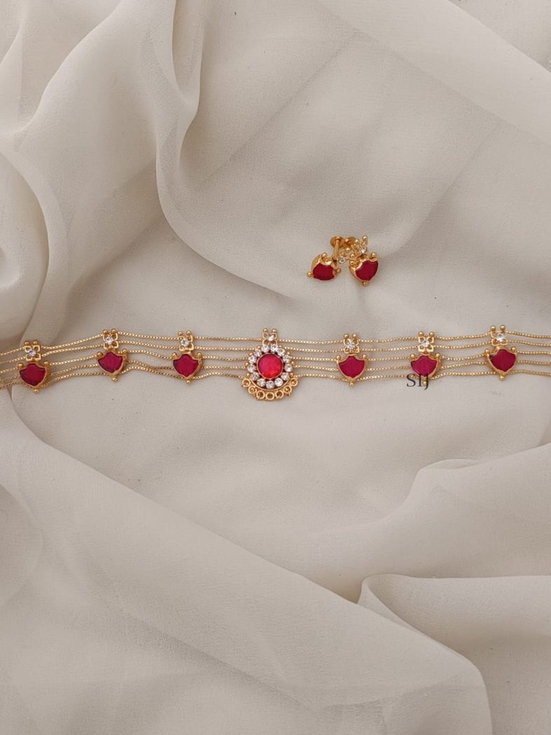 Gold Plated Red Stones Palakka Choker