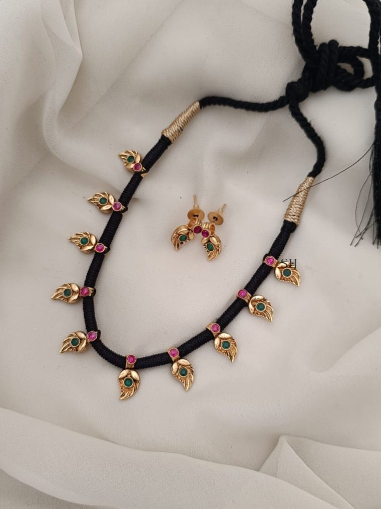 Black Thread Necklace with Mango Design Pendants