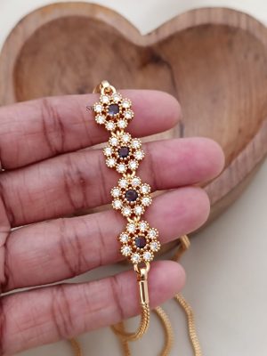 Gold Plated Multi Color CZ Stones Flower Design Pendants Mugappu Chain