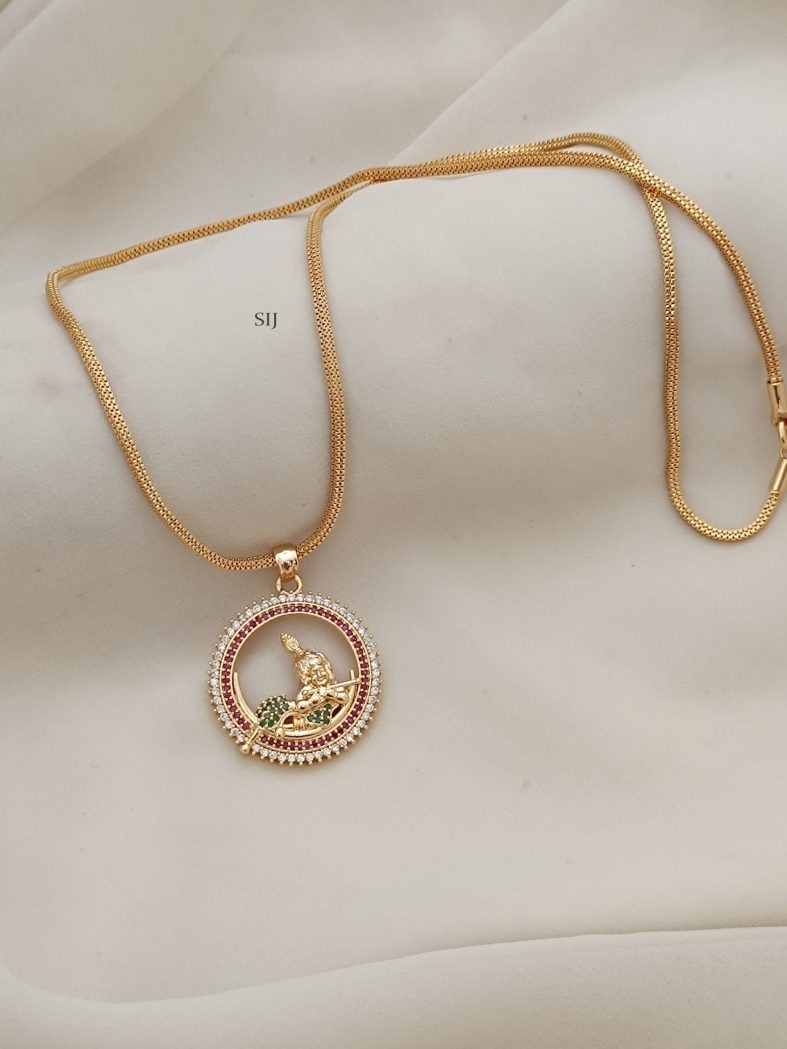 Gold Plated Multi Stones Krishna Pendant Chain