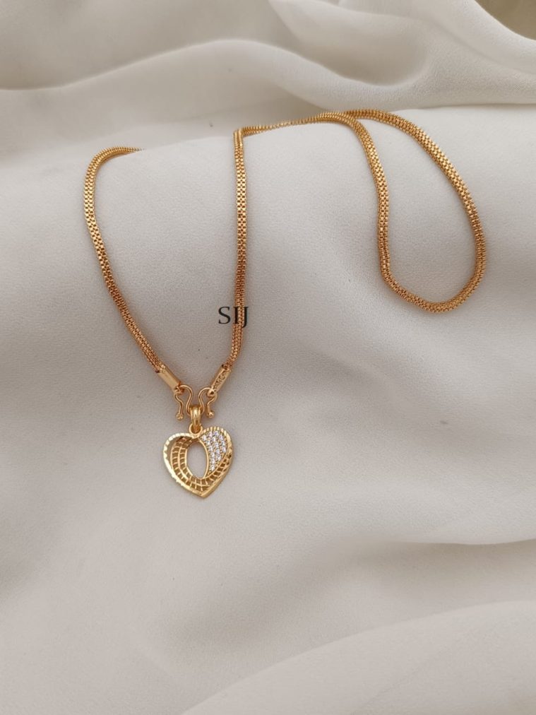 One Gram Gold White Stone Heart Pendant Chain