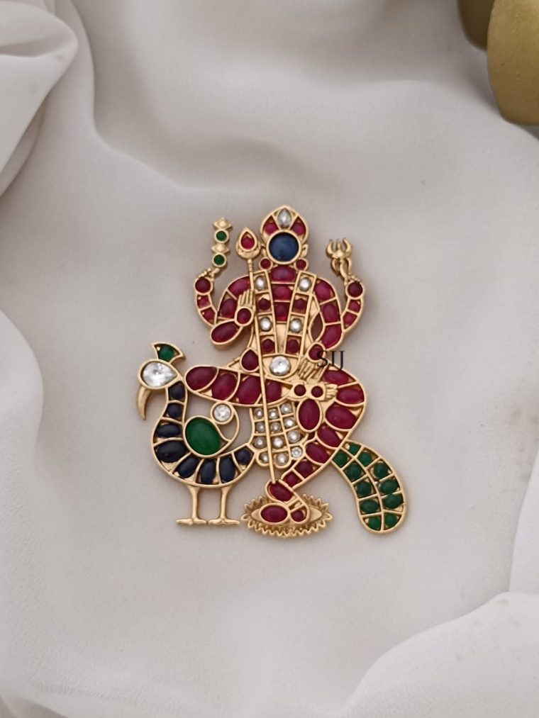 Artificial Lord Murugan Kemp Stones Pendant