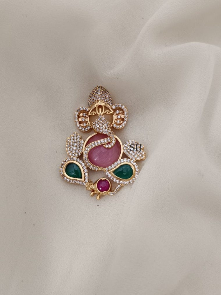 Imitation Multi color Stones Ganesha Pendant