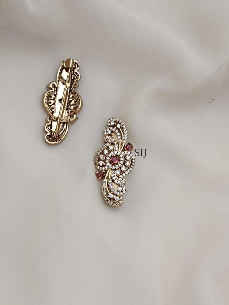 Imitation White Stones With Ruby Middle Stones Saree Pin