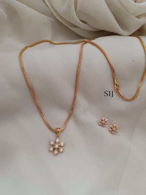 Imitation White Stones Flower Pendant Chain With Earrings