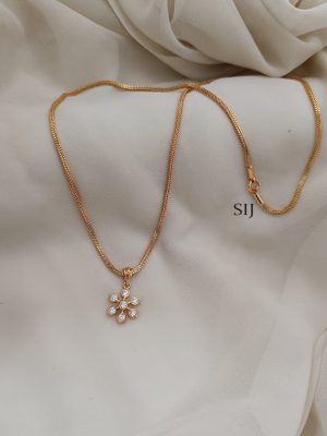 Imitation White Stones Flower Pendant Chain With Earrings