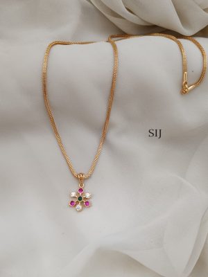 Multicolor Stones Flower Pendant Chain With Earrings