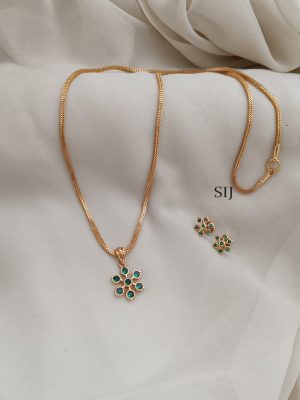 Imitation Green Stones Flower Pendant Chain With Earrings