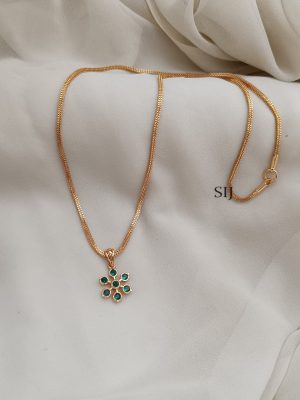 Imitation Green Stones Flower Pendant Chain With Earrings