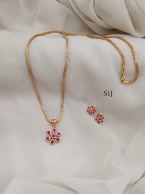 Artificial Flower Stones Pendant Chain With Earrings