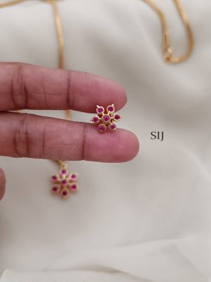 Artificial Flower Stones Pendant Chain With Earrings