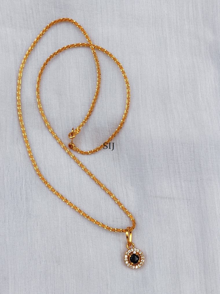 Imitation Gold Plated Chain With Round Stone Pendant