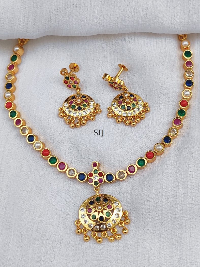 Gold Plated Navratna Stones Necklace