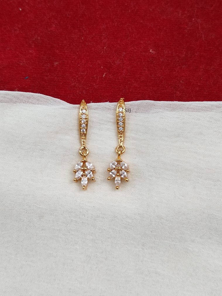 Gold Finish White Stones Hook Earrings