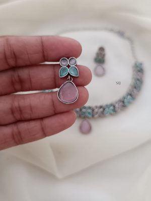 German Silver Multi Color Stones Flower Design Necklace