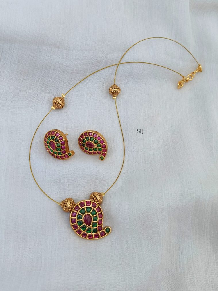 Gold Finish Multi Color Stones Mango Design Pendant Invisible Necklace