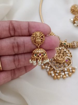 Gold and Peals Hangings Lakshmi Pendant Attigai Necklace